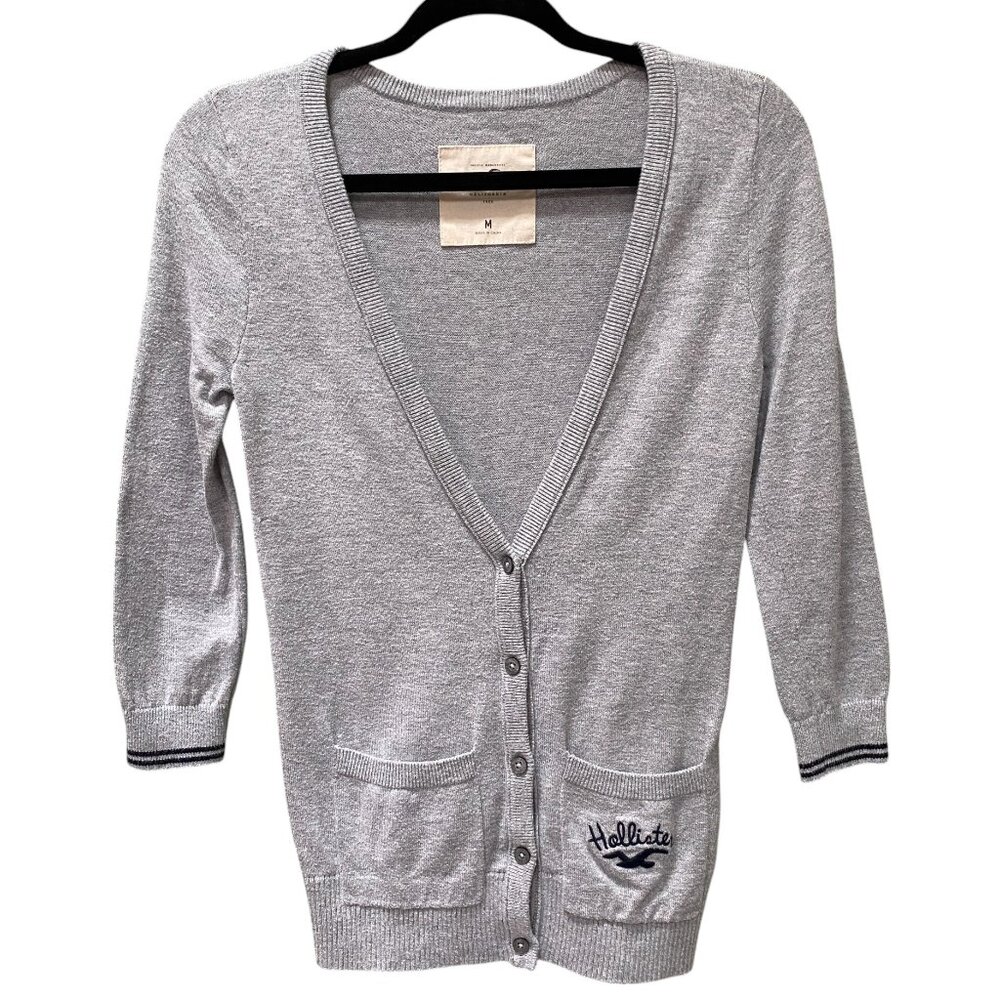 Vintage Hollister Y2K Heather Gray Button Cardigan Sweater Academia Preppy-M